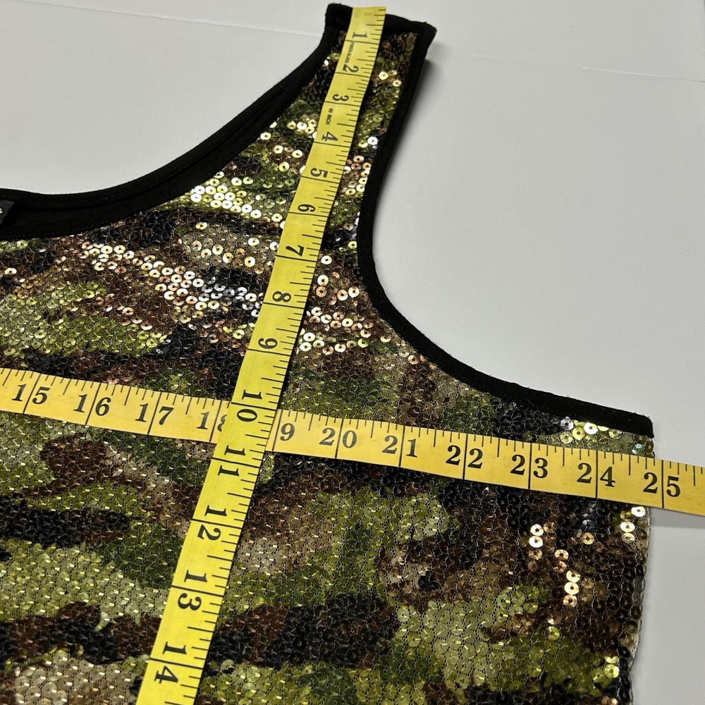 Lane Bryant Camo Sequin Tank Top Plus Size 22/24W Green Baddie Glam Statement - Picture 5 of 7